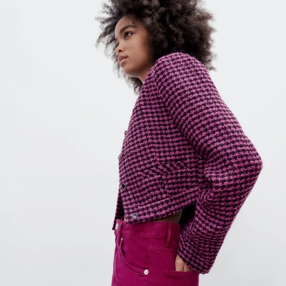 NWT Zara cropped tweed jacket |Zara houndstooth printed jacket Zara twee… - Picture 5 of 9